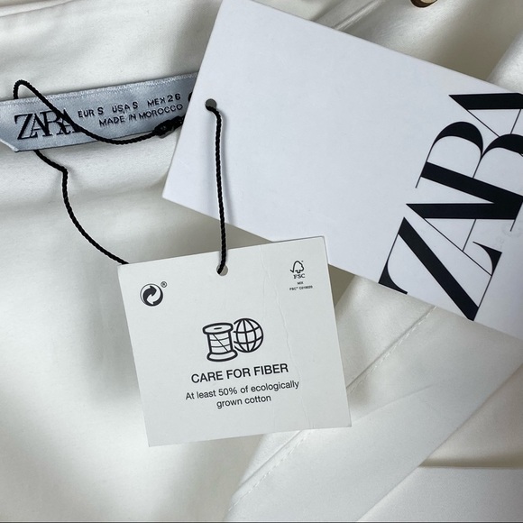 🆕 NWT ZARA Women’s Minimalist Wide Neck Off-Shoulder Collared Button Blouse SM - Picture 7 of 12